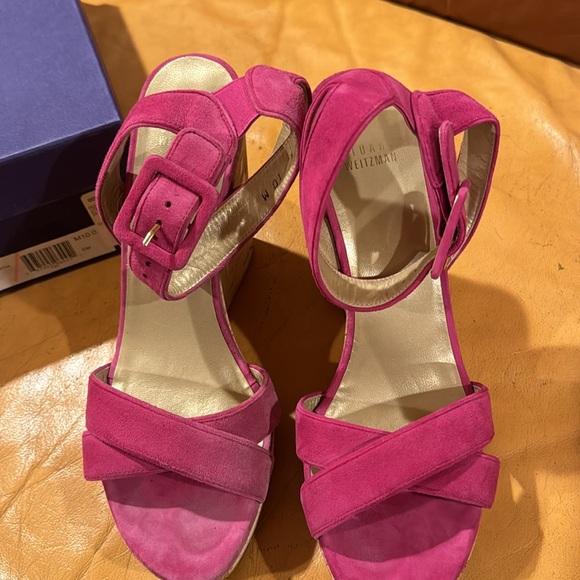 STUART WEITZMAN PINK SUEDE WEDGE - Picture 3 of 8